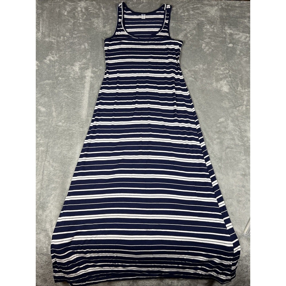 Women's Old Navy Blue and White Striped Maxi Dress, sleeveless, long, size L‎